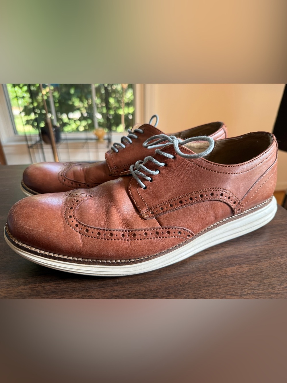 Men's Cole Haan Brown Leather Wingtip Derby Shoes - Casual Dress